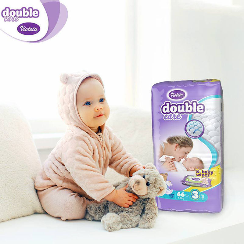 Violeta® Plenice Air Dry 3 Midi (4-9kg) Jumbo 66 + Darilo Baby vlažni robčki Violeta