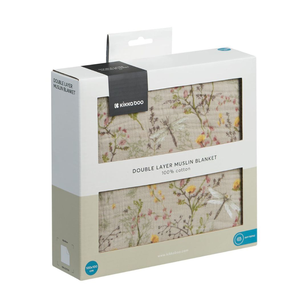 KikkaBoo® Odejica iz muslina 100x100 cm 2-slojna Secret Garden Beige KikkaBoo