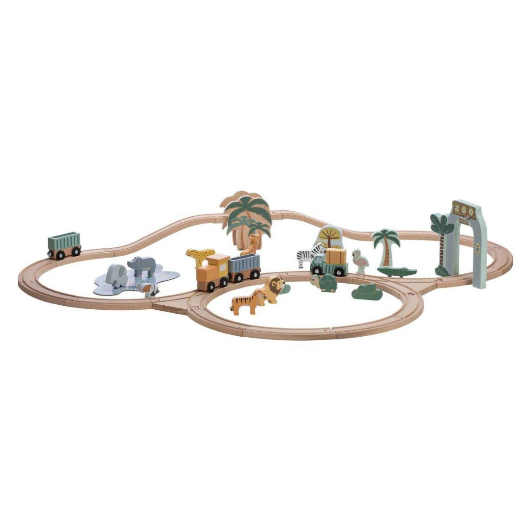Free2Play® Lesena železnica z vagoni in živalsko druščino Free2Play