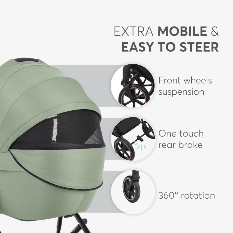 KikkaBoo® Otroški voziček s košaro 2v1 Thea Army Green KikkaBoo