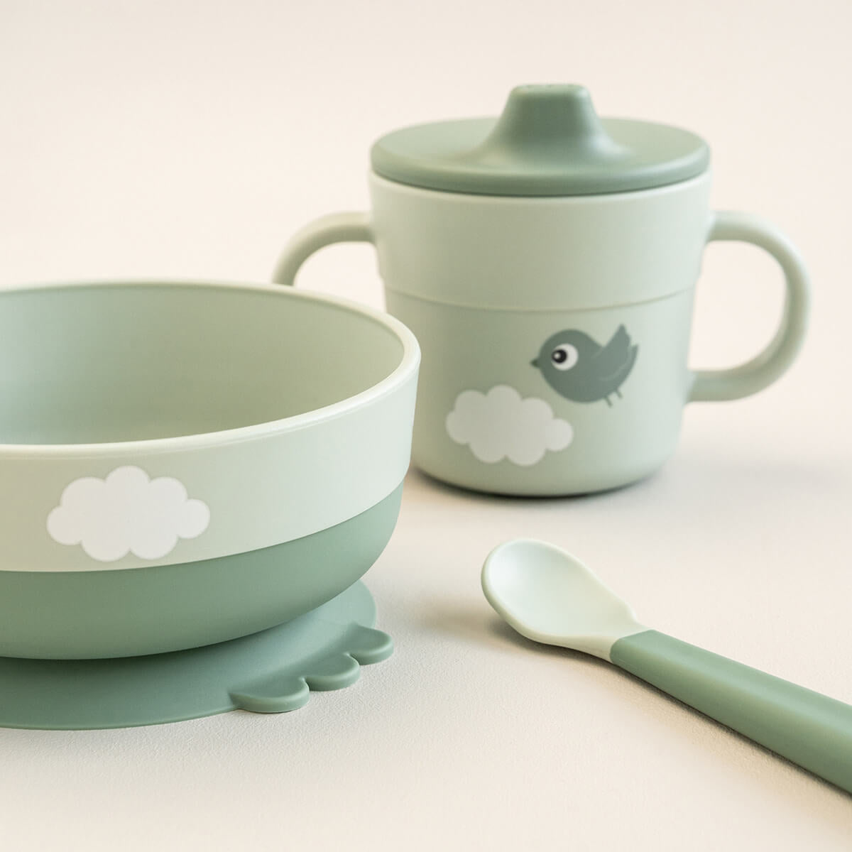 Done by Deer® Prvi jedilni set Foodie Happy Clouds Green Done by Deer