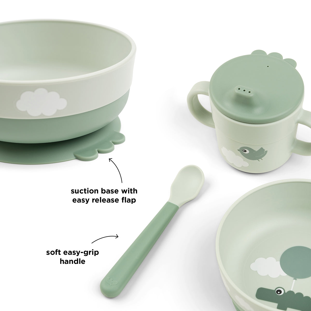 Done by Deer® Prvi jedilni set Foodie Happy Clouds Green Done by Deer