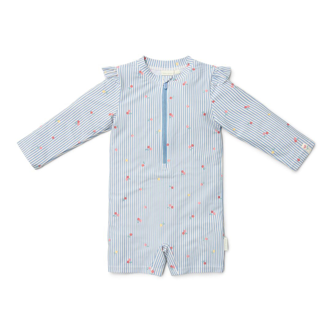 Little Dutch® Otroške enodelne kopalke z rokavi Sunny Flowers Blue 62 68 Little Dutch