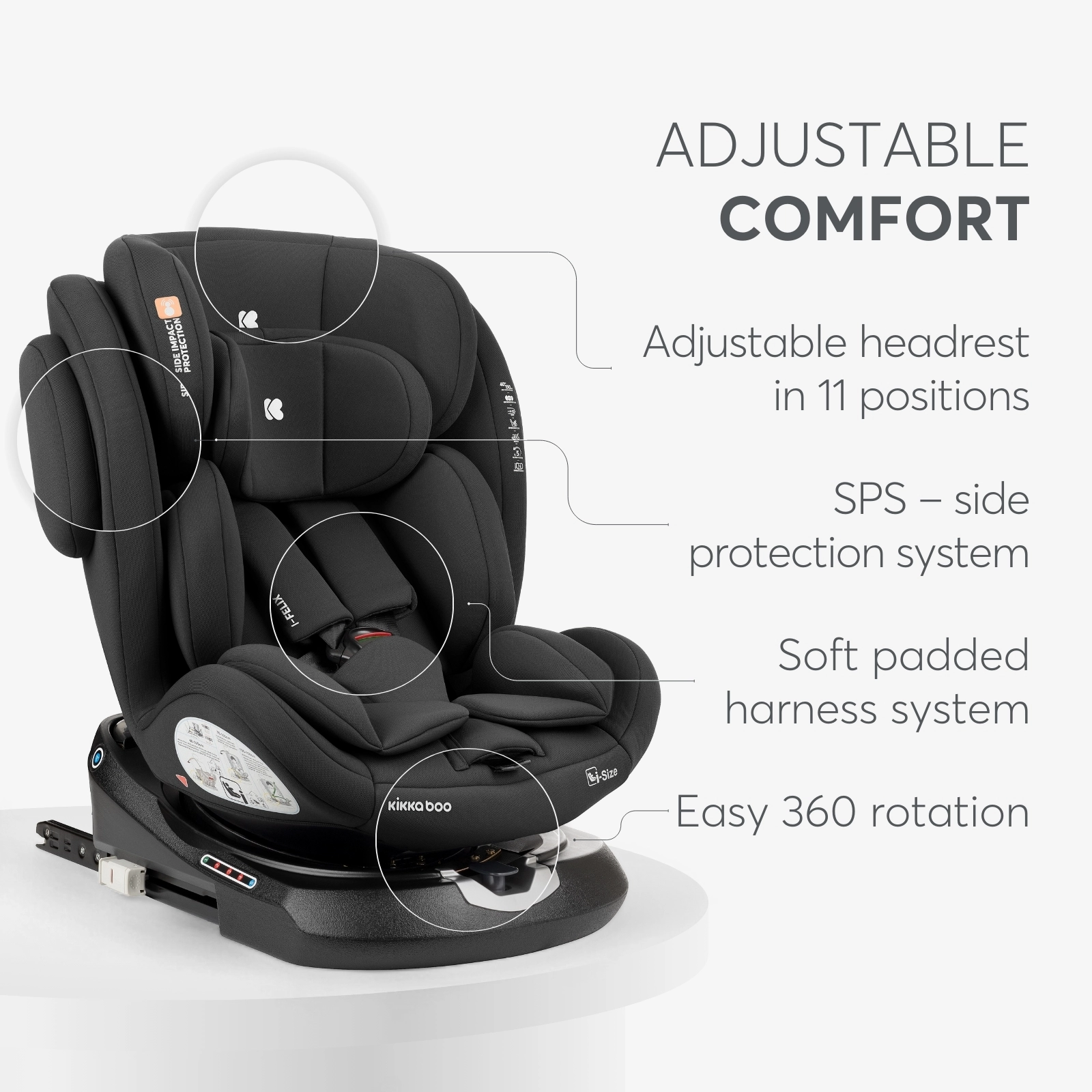 KikkaBoo® Otroški avtosedež 360° i-Felix i-SIZE (40-150 cm) Black KikkaBoo
