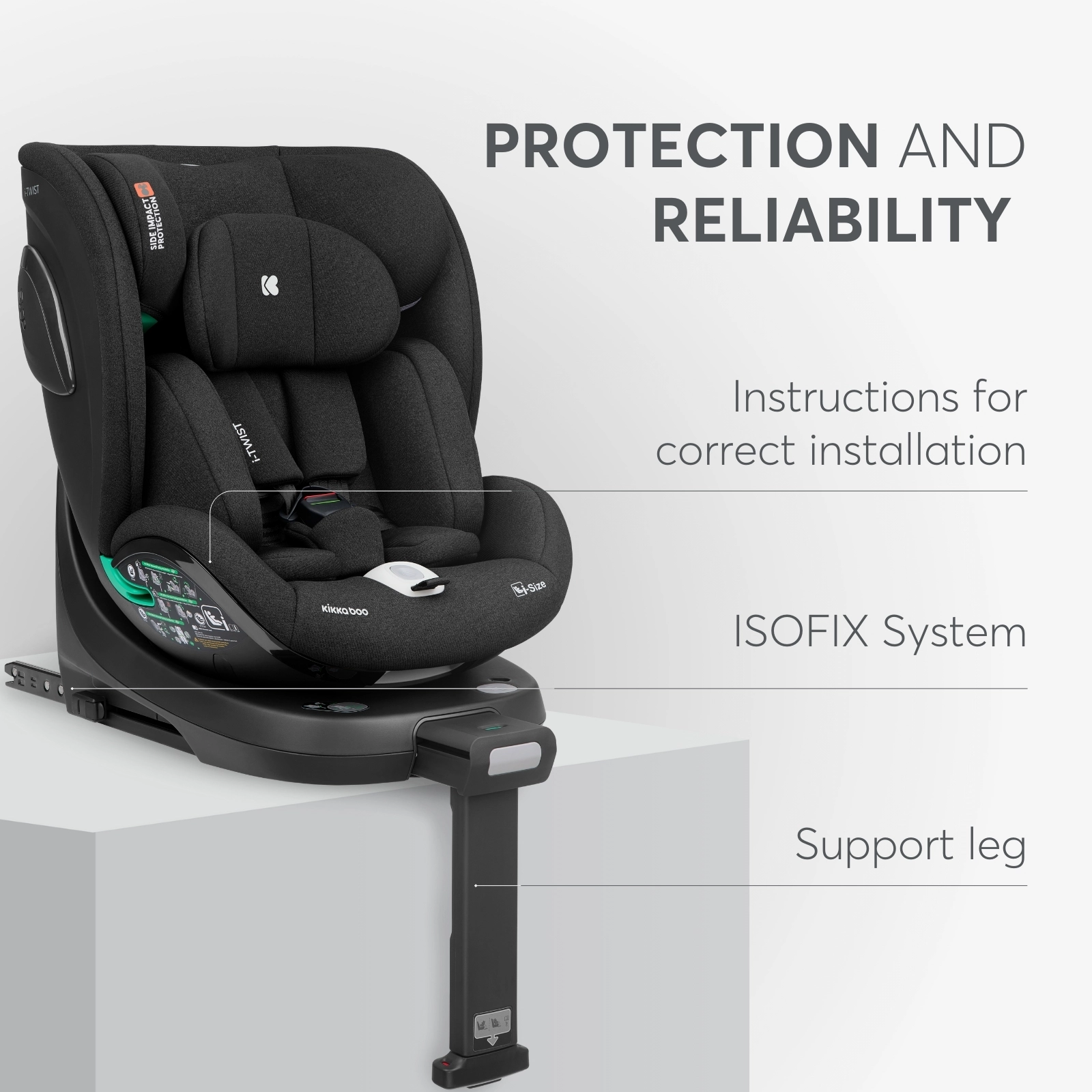 KikkaBoo® Otroški avtosedež 360° i-Twist i-SIZE (40-150 cm) Dark Grey KikkaBoo