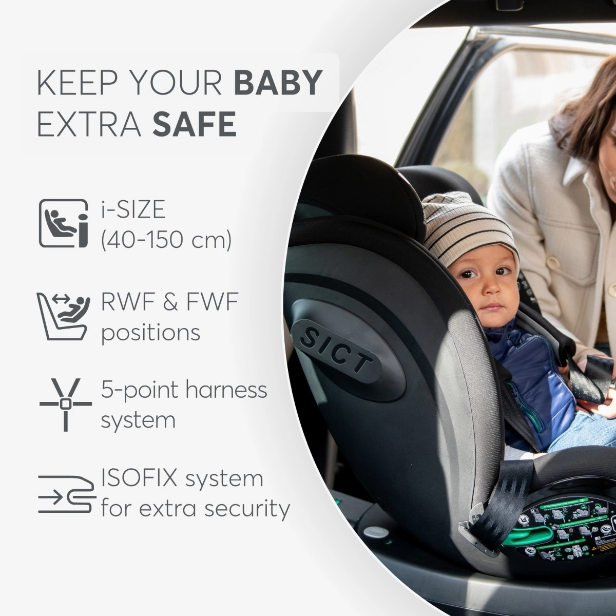 KikkaBoo® Otroški avtosedež 360° i-Twist i-SIZE (40-150 cm) Dark Grey KikkaBoo