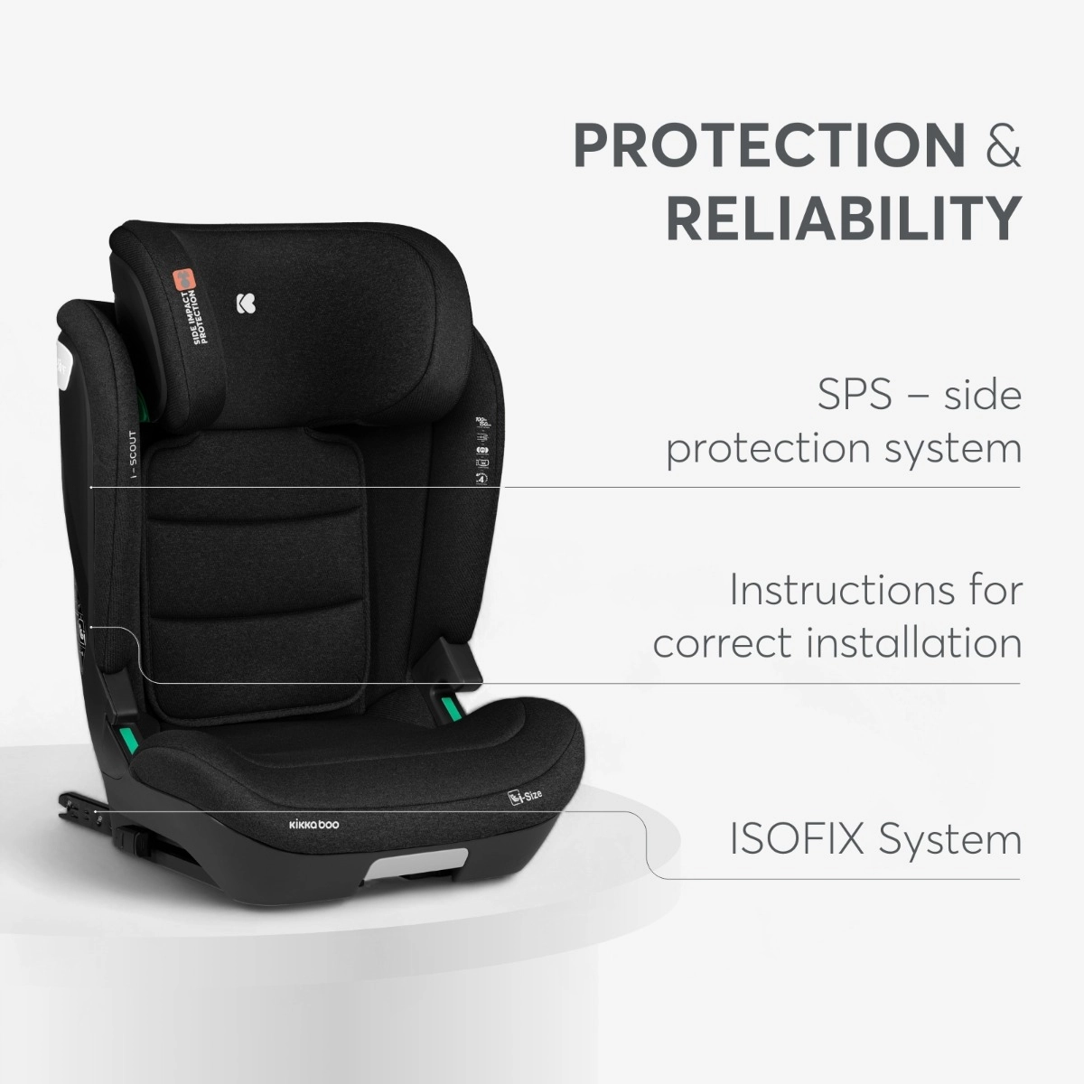 KikkaBoo® Otroški avtosedež i-Scout i-SIZE (100-150 cm) Black KikkaBoo