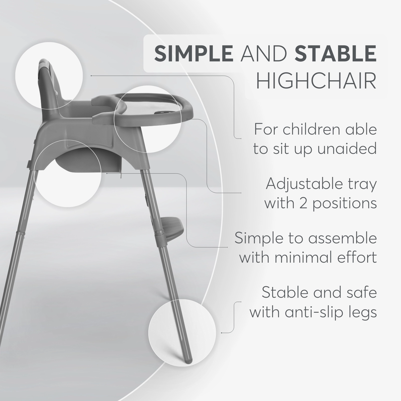 KikkaBoo® Otroški stol za hranjenje 2v1 Jammy Grey KikkaBoo