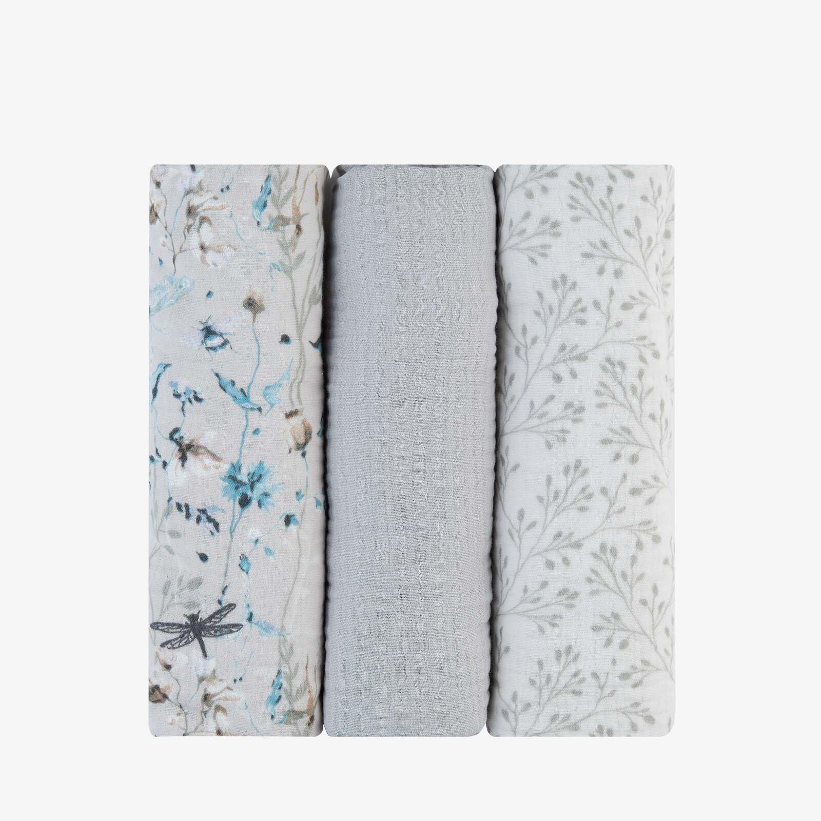 KikkaBoo® Povijalne pleničke iz muslina 3 kosi 100x100 cm Dreamy Fields Grey KikkaBoo