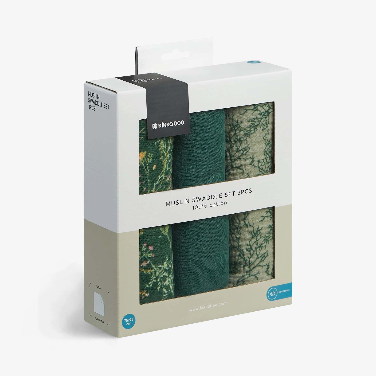 KikkaBoo® Tetra pleničke iz muslina 3 kosi 75x75 cm Secret Garden Green KikkaBoo