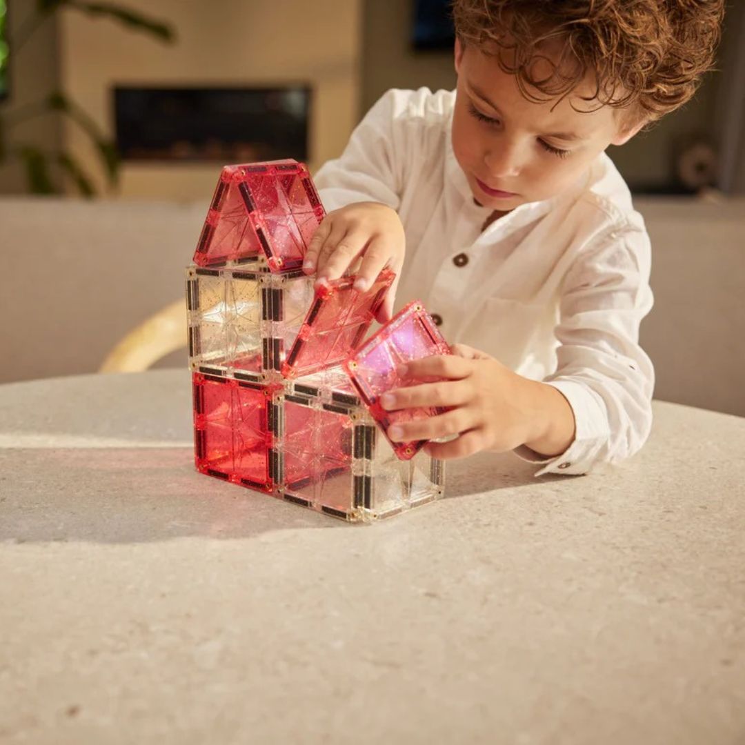 Cleverclixx® Magnetne ploščice Glitter Tiles Pack Transparent Pink 16 kos Cleverclixx