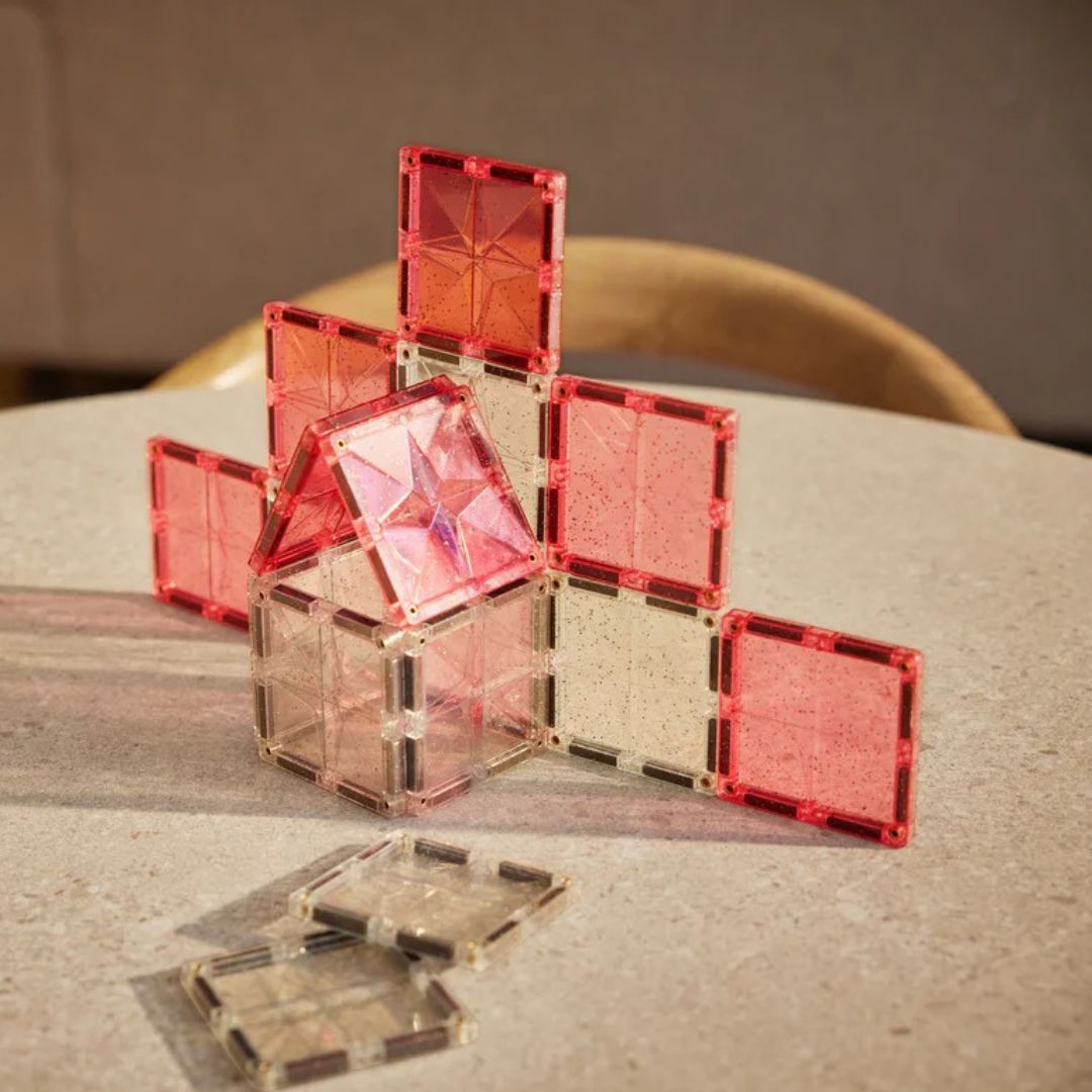Cleverclixx® Magnetne ploščice Glitter Tiles Pack Transparent Pink 16 kos Cleverclixx