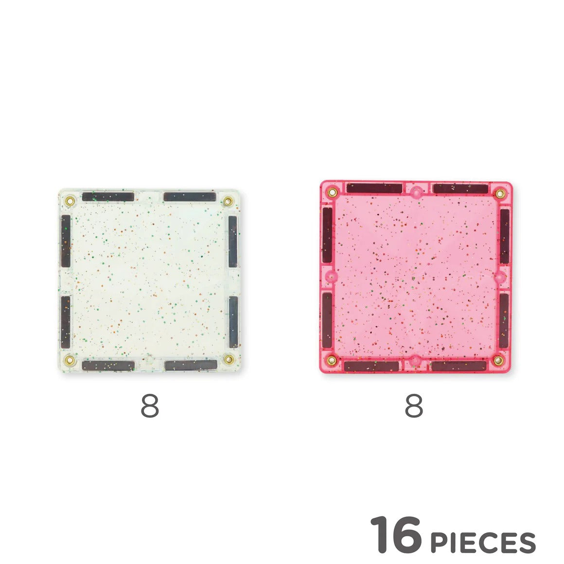 Cleverclixx® Magnetne ploščice Glitter Tiles Pack Transparent Pink 16 kos Cleverclixx