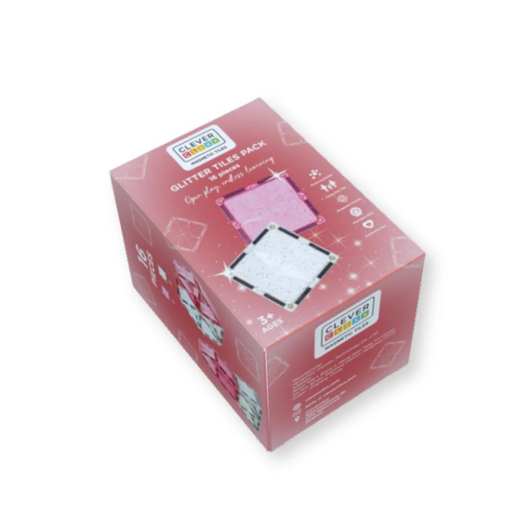 Cleverclixx® Magnetne ploščice Glitter Tiles Pack Transparent Pink 16 kos Cleverclixx